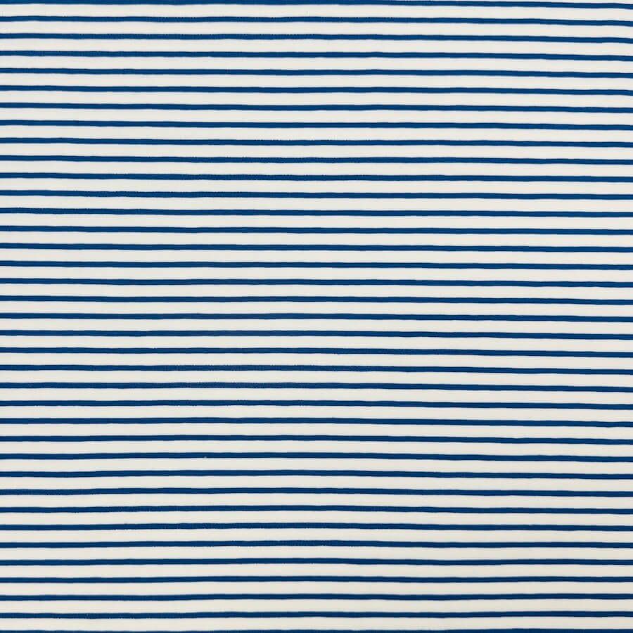 Cotton Lycra Jersey - Breton Style Yarn Dyed Stripe - Blue/White - Image 5