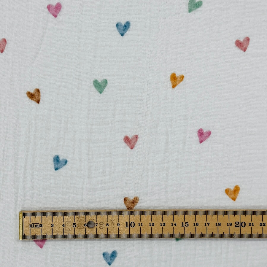 100% Cotton Double Gauze - Hearts on White - Image 4