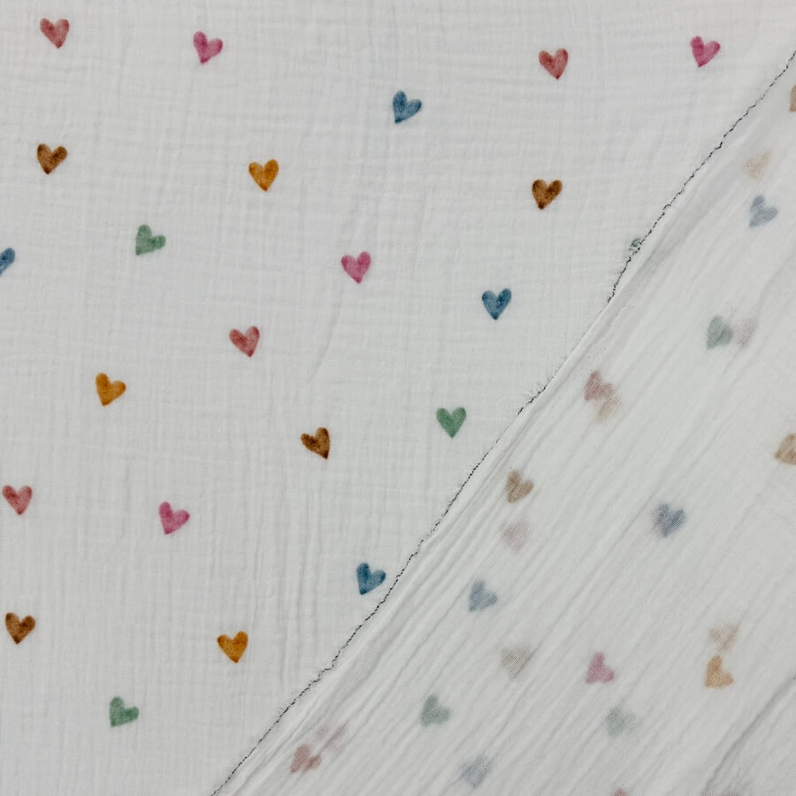 100% Cotton Double Gauze - Hearts on White - Image 3