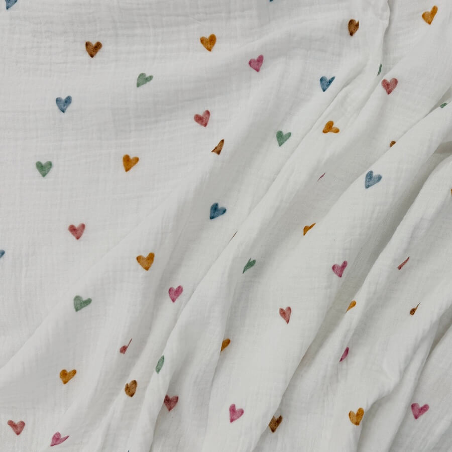 100% Cotton Double Gauze - Hearts on White - Image 2