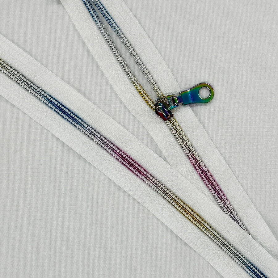 Deluxe Continuous Zip Tape - White/Rainbow