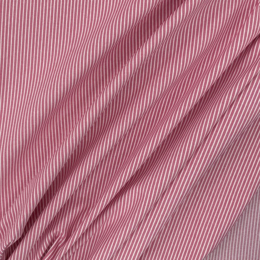 100% Cotton Yarn Dyed Narrow Stripe Denim - Pink/White - Image 3