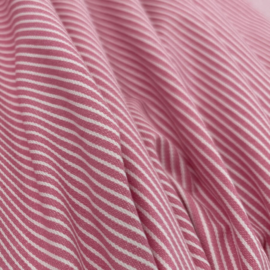 100% Cotton Yarn Dyed Narrow Stripe Denim - Pink/White
