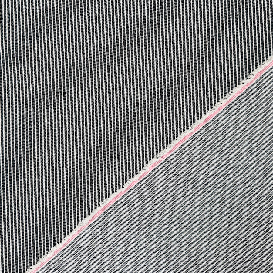 100% Cotton Yarn Dyed Narrow Stripe Denim - Indigo/White - Image 3