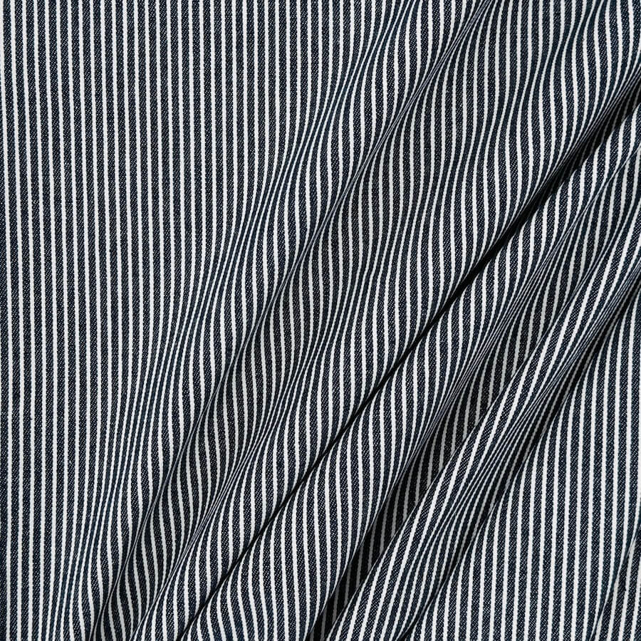 100% Cotton Yarn Dyed Narrow Stripe Denim - Indigo/White - Image 2