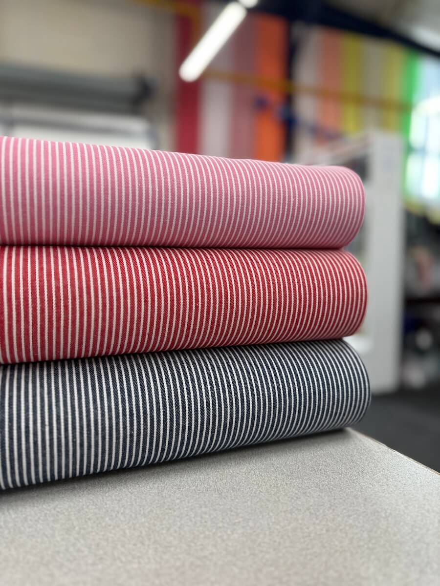 100% Cotton Yarn Dyed Narrow Stripe Denim - Indigo/White - Image 6