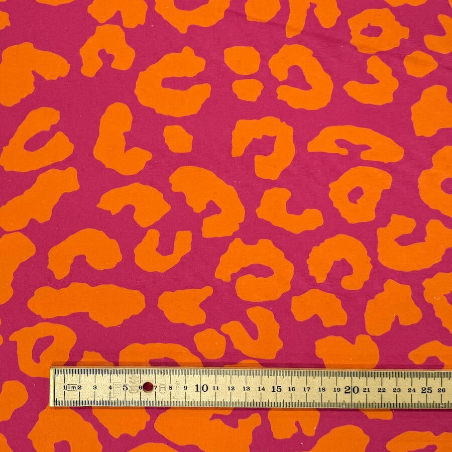 Mies & Moos 100% Cotton Canvas - Leopard Print in Orange/Fuchsia - Image 3