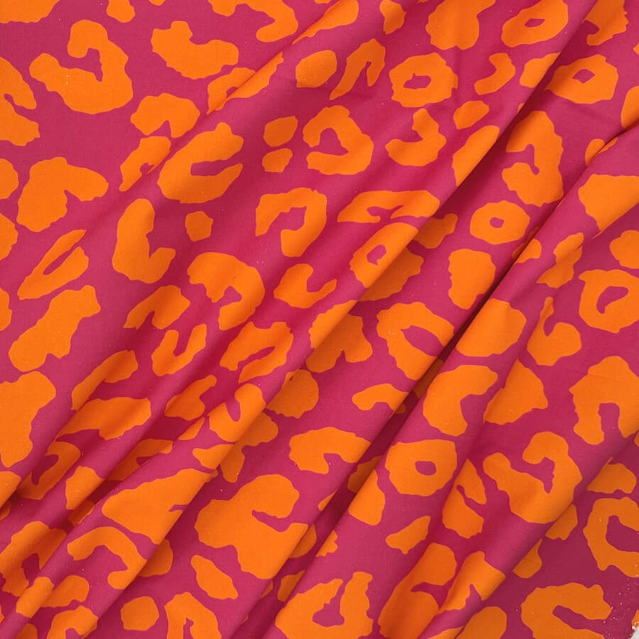 Mies & Moos 100% Cotton Canvas - Leopard Print in Orange/Fuchsia
