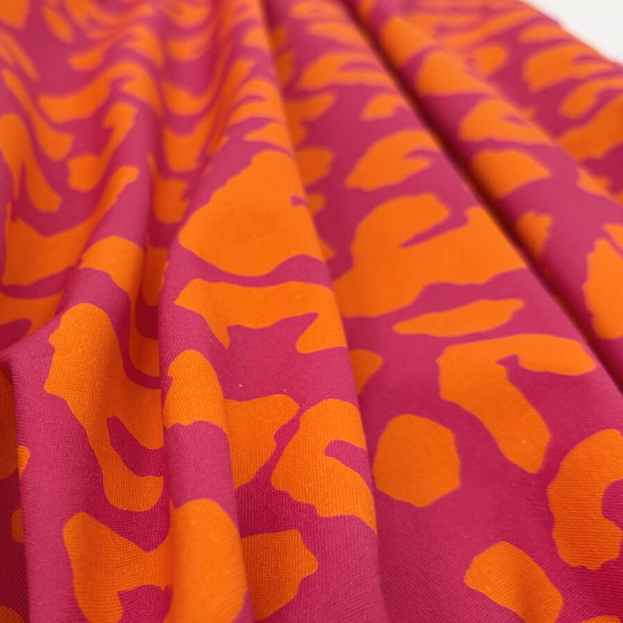 Mies & Moos 100% Cotton Canvas - Leopard Print in Orange/Fuchsia - Image 5