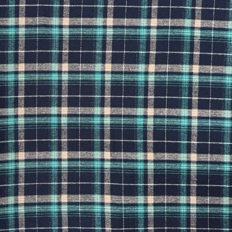 Yarn Dyed 100% Cotton Flannel - Denim/Turquoise - Image 2