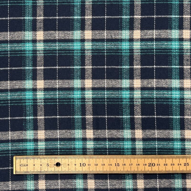 Yarn Dyed 100% Cotton Flannel - Denim/Turquoise - Image 5