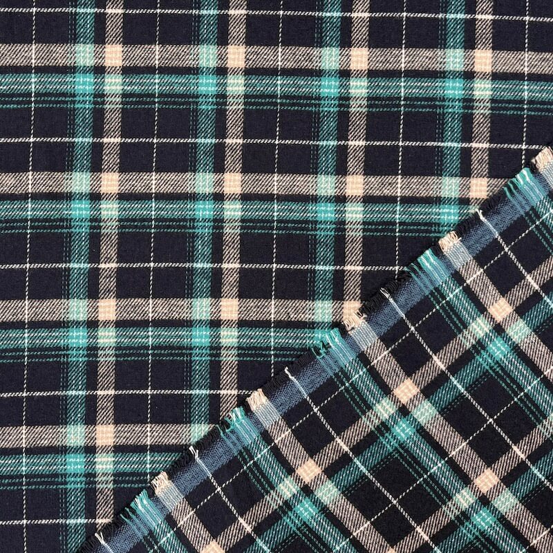 Yarn Dyed 100% Cotton Flannel - Denim/Turquoise - Image 4