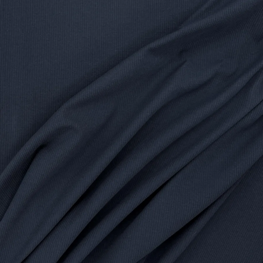 Cotton Elastane Soft Ribbed Jersey - Navy - Image 2