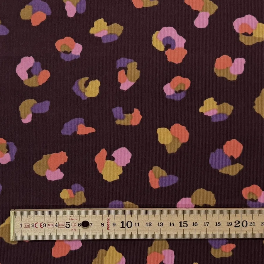 100% Cotton Printed Babycord - Colourful Animal Print on Aubergine - Image 4