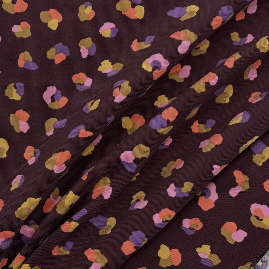 100% Cotton Printed Babycord - Colourful Animal Print on Aubergine