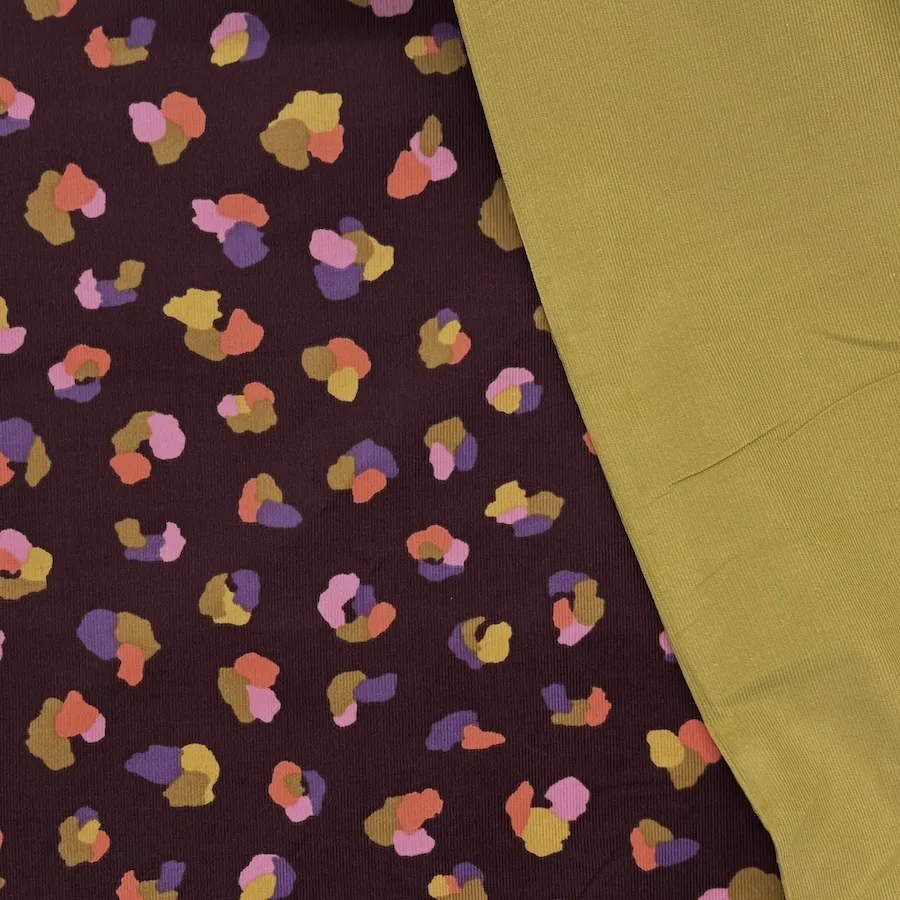 100% Cotton Printed Babycord - Colourful Animal Print on Aubergine - Image 6