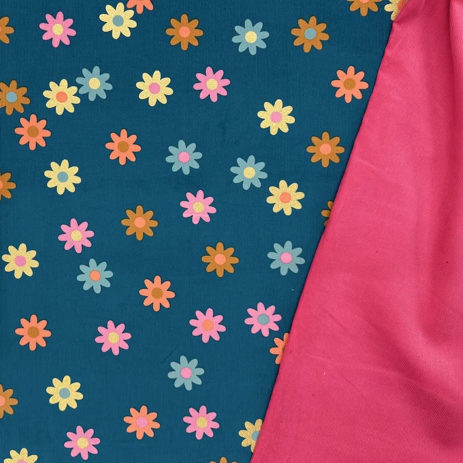 100% Cotton Printed Babycord - Flowers on Teal - Image 6