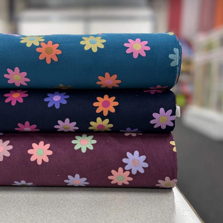 100% Cotton Printed Babycord - Flowers on Teal - Image 7