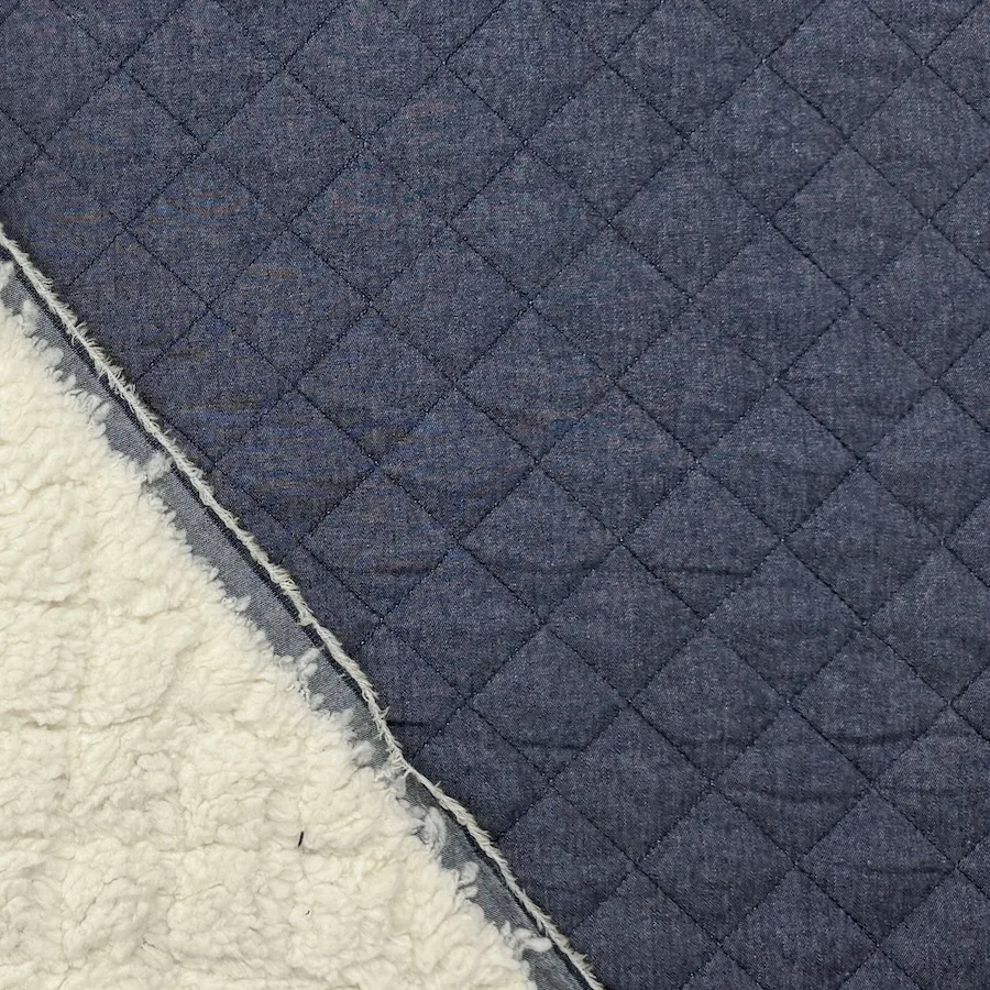 Pre Quilted Denim Chambray and Sherpa Fleece - Image 3