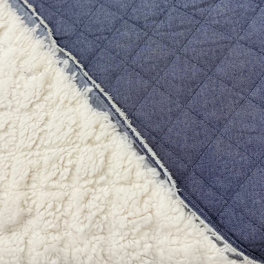 Pre Quilted Denim Chambray and Sherpa Fleece - Image 4