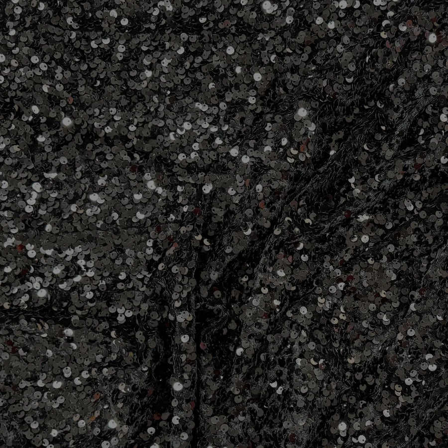 Black Velvet Sequinned Fabric - Image 4
