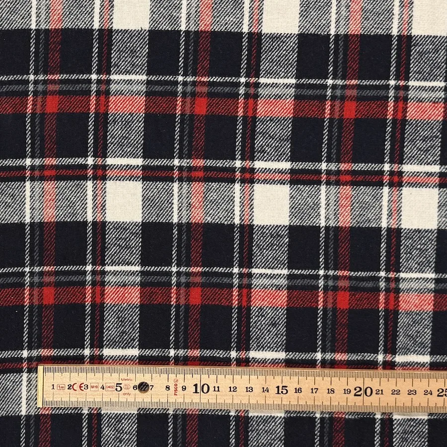 Yarn Dyed 100% Cotton Flannel - Navy/Red/White - Image 3