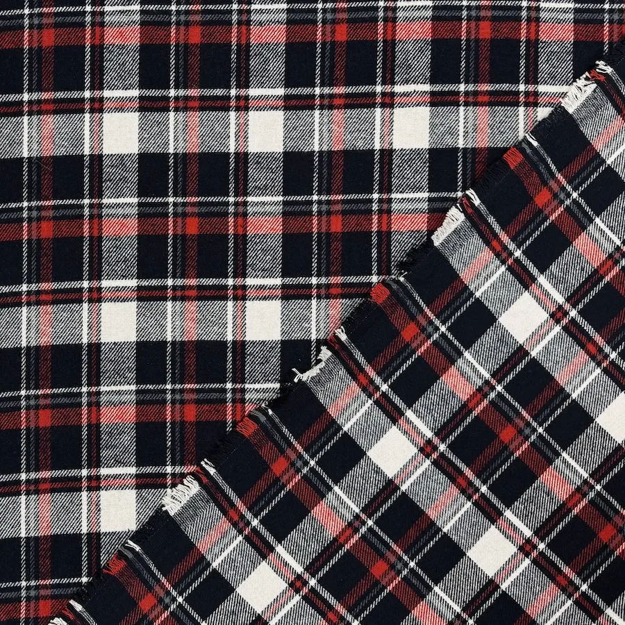 Yarn Dyed 100% Cotton Flannel - Navy/Red/White - Image 2