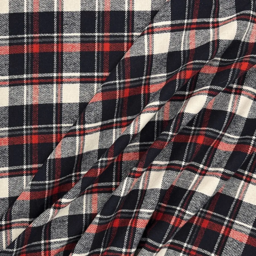 Yarn Dyed 100% Cotton Flannel - Navy/Red/White