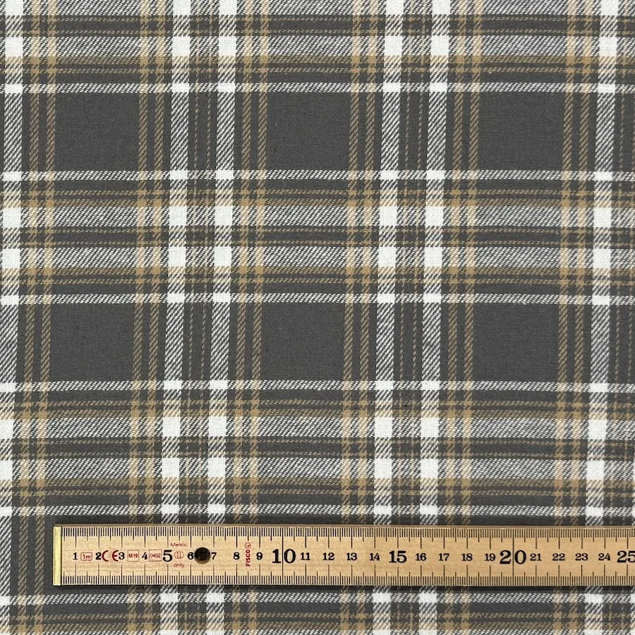 Yarn Dyed 100% Cotton Flannel - Warm Grey/Fawn/Ecru - Image 2