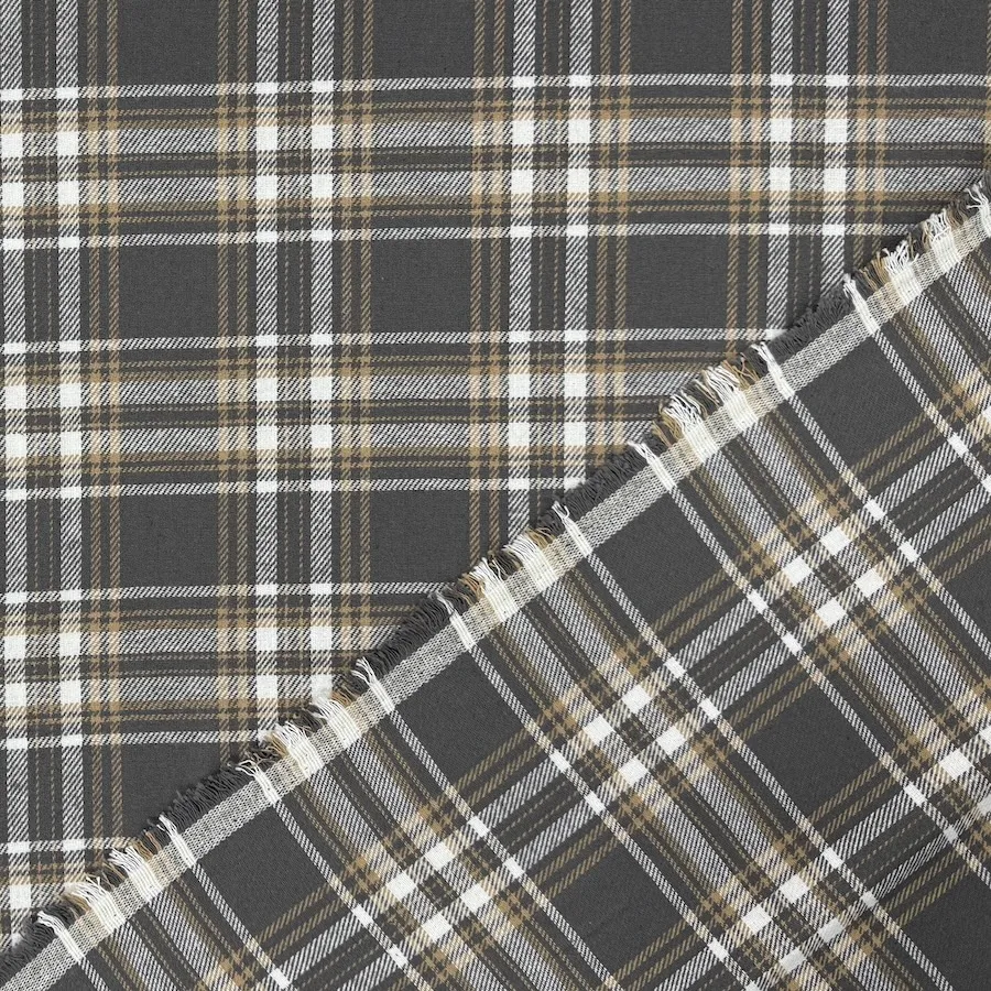 Yarn Dyed 100% Cotton Flannel - Warm Grey/Fawn/Ecru - Image 3