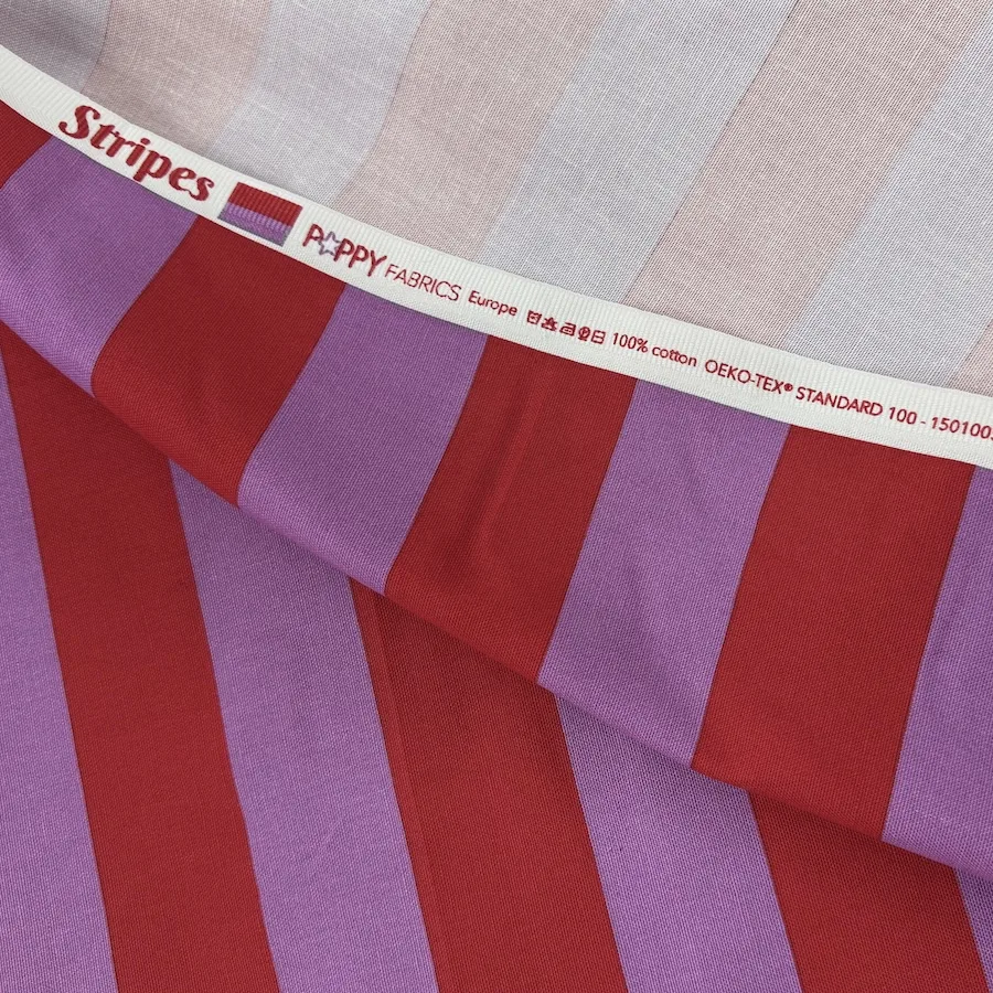 100% Cotton Canvas - Red/Lilac Stripes - Image 3