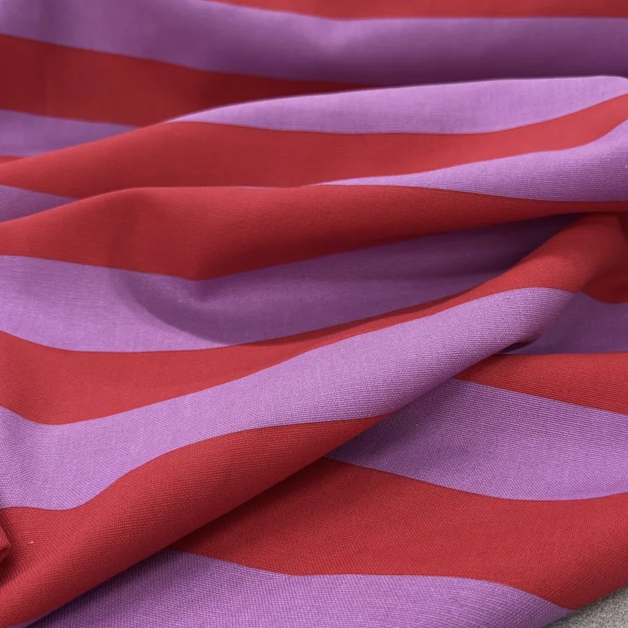 100% Cotton Canvas - Red/Lilac Stripes - Image 2