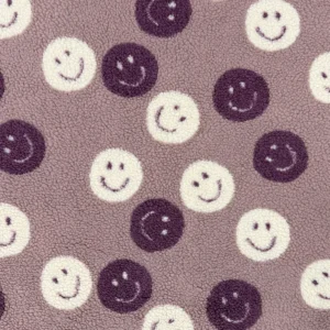 Cosy Teddy Fleece Fabric - Smilies - Mauve/Mulberry