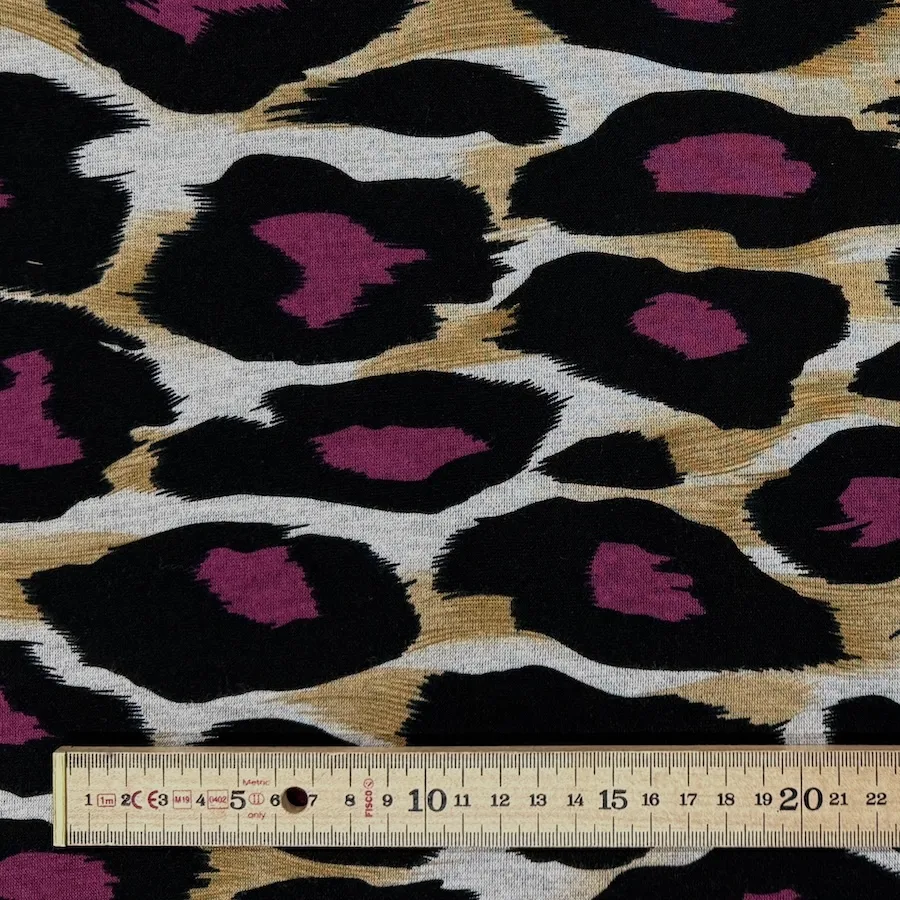 Printed Double Knit Ponte Roma - Purple Leopard Spots - Image 2