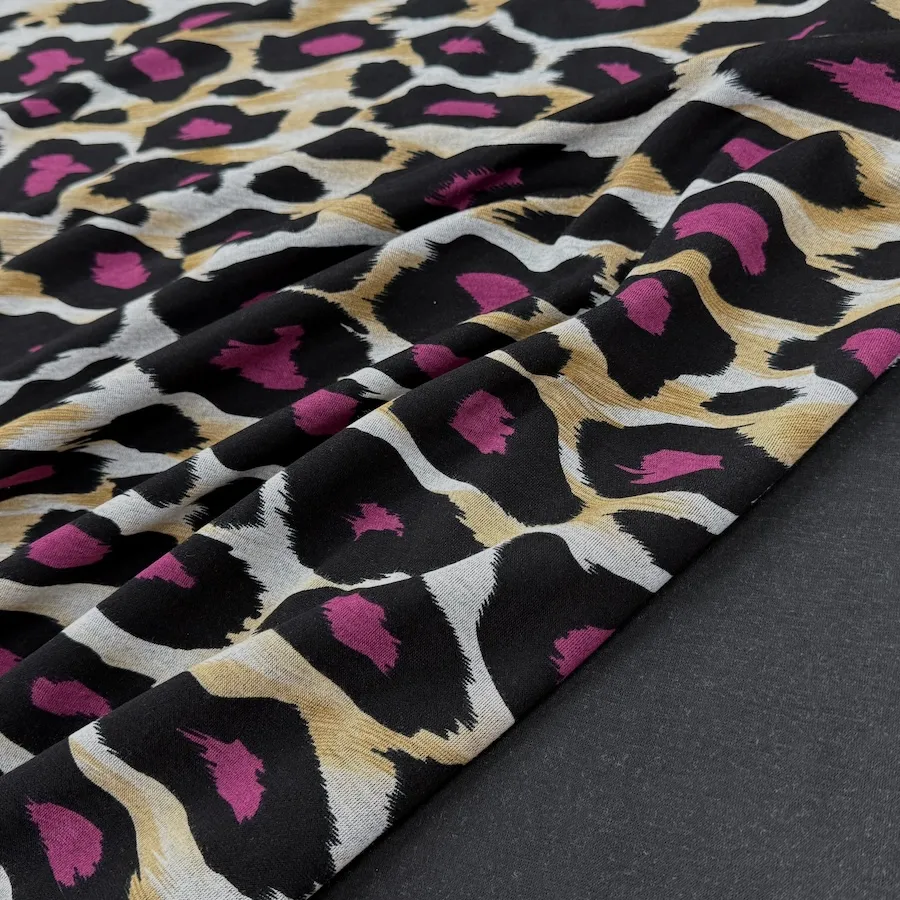 Printed Double Knit Ponte Roma - Purple Leopard Spots - Image 6