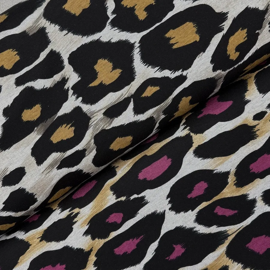 Printed Double Knit Ponte Roma - Purple Leopard Spots - Image 3