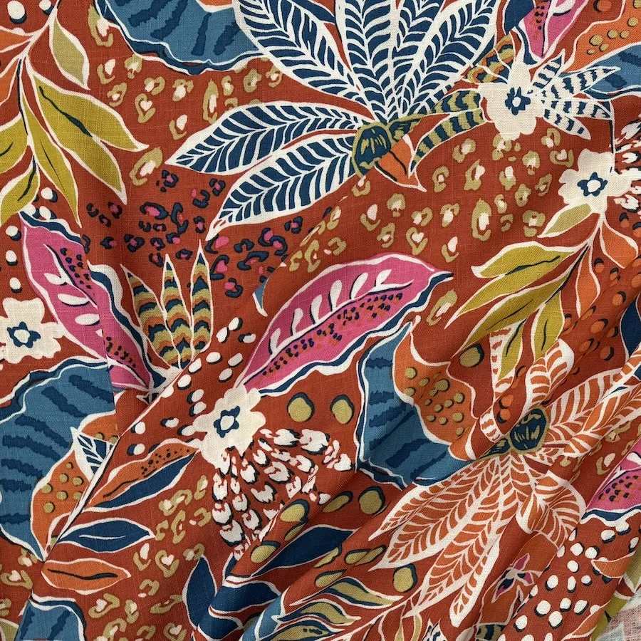 Slub Rayon Spandex - Terracotta Floral