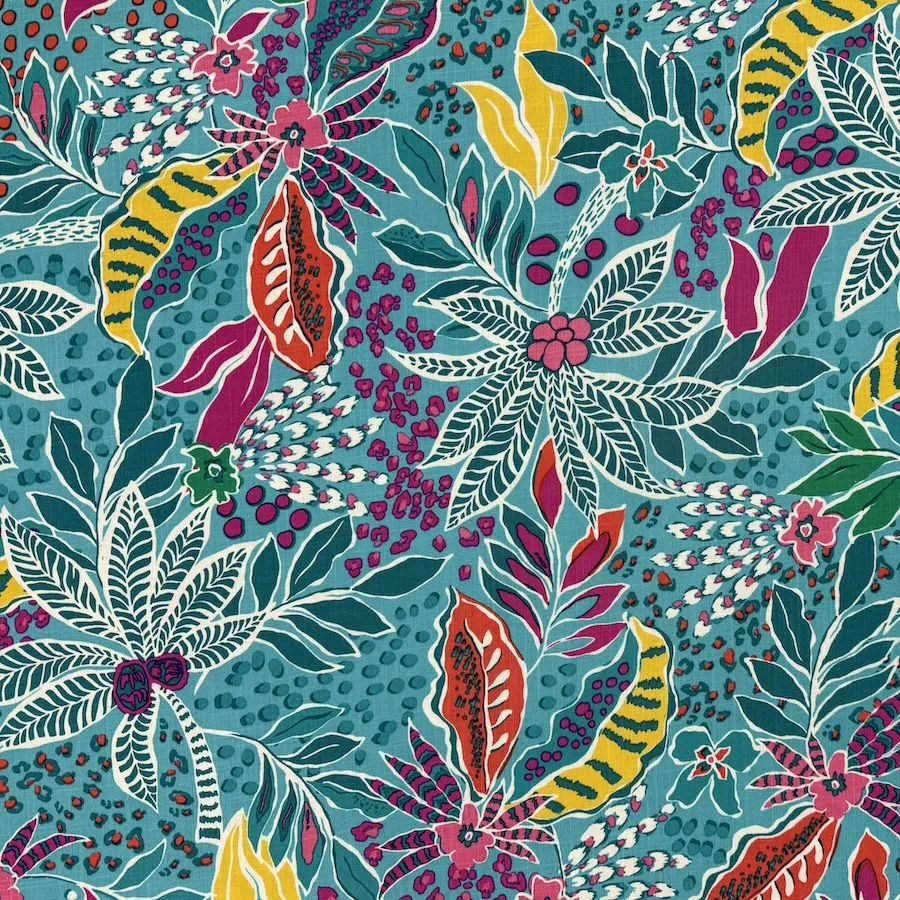 Slub Rayon Spandex - Turquoise Floral - Image 5