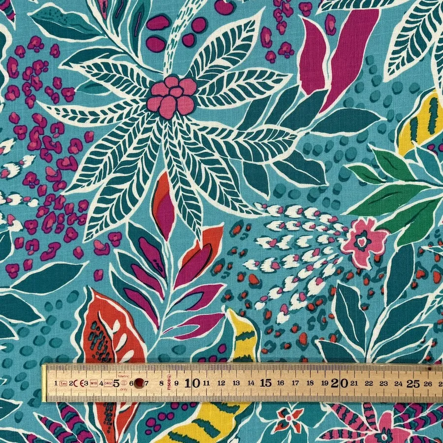 Slub Rayon Spandex - Turquoise Floral - Image 4