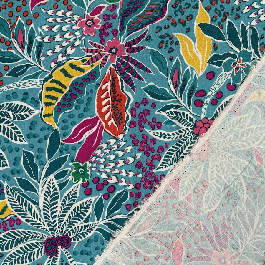 Slub Rayon Spandex - Turquoise Floral - Image 3