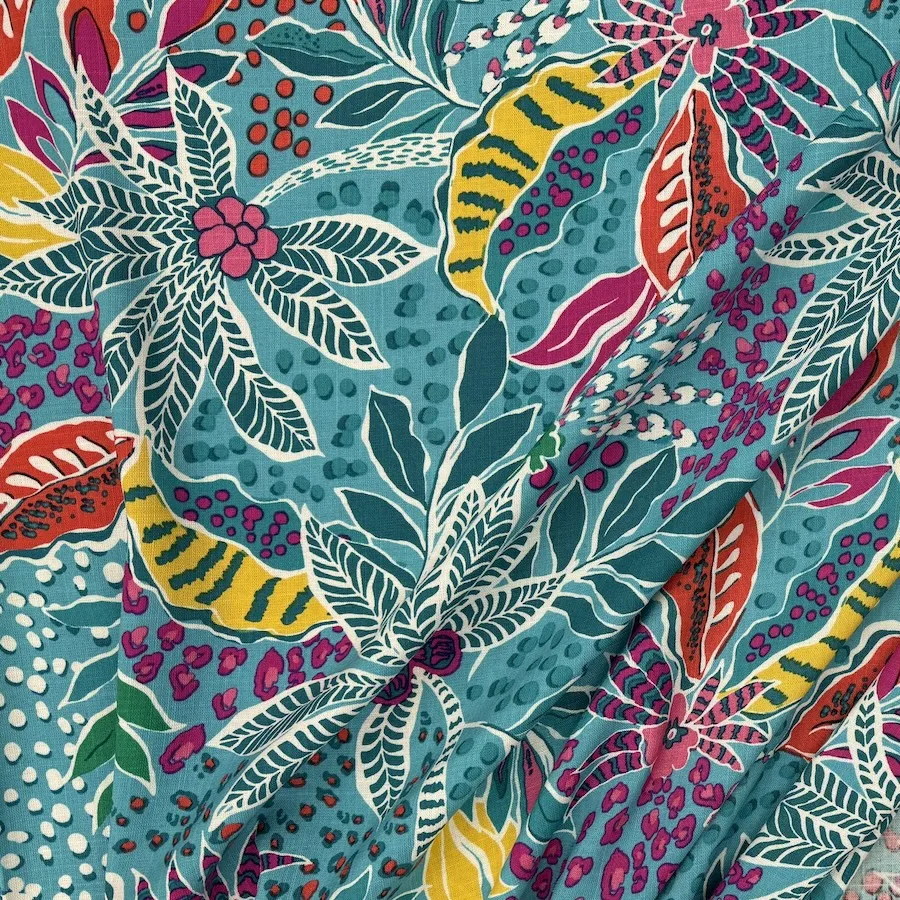 Slub Rayon Spandex - Turquoise Floral