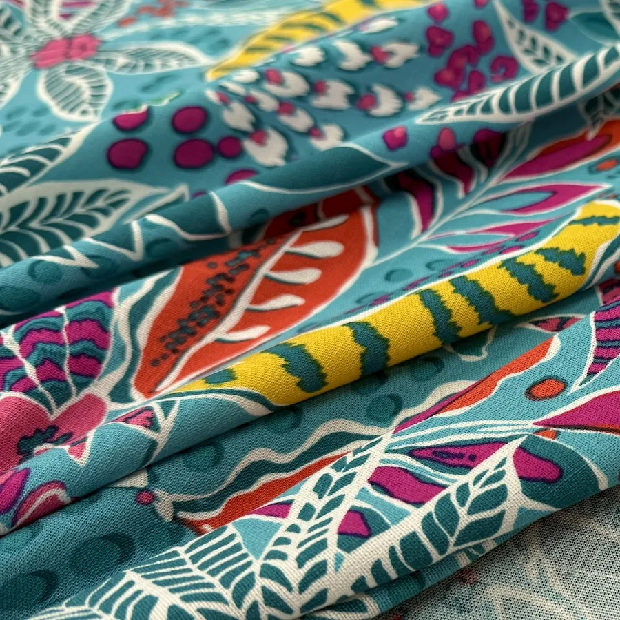 Slub Rayon Spandex - Turquoise Floral - Image 2