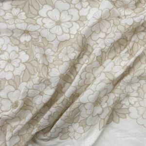 Scalloped Edge Embroidered 100% Cotton - Linen Look Flowers