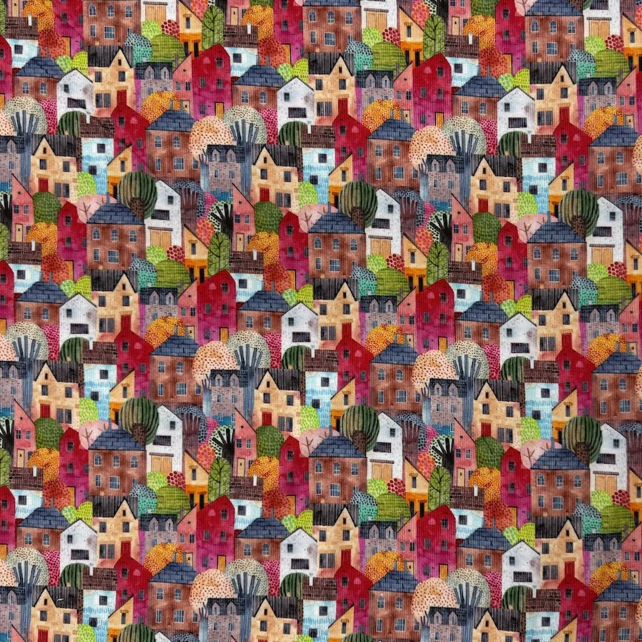 Little Johnny Fabrics 100% Cotton Printed Needlecord - Colourful Houses - Image 5