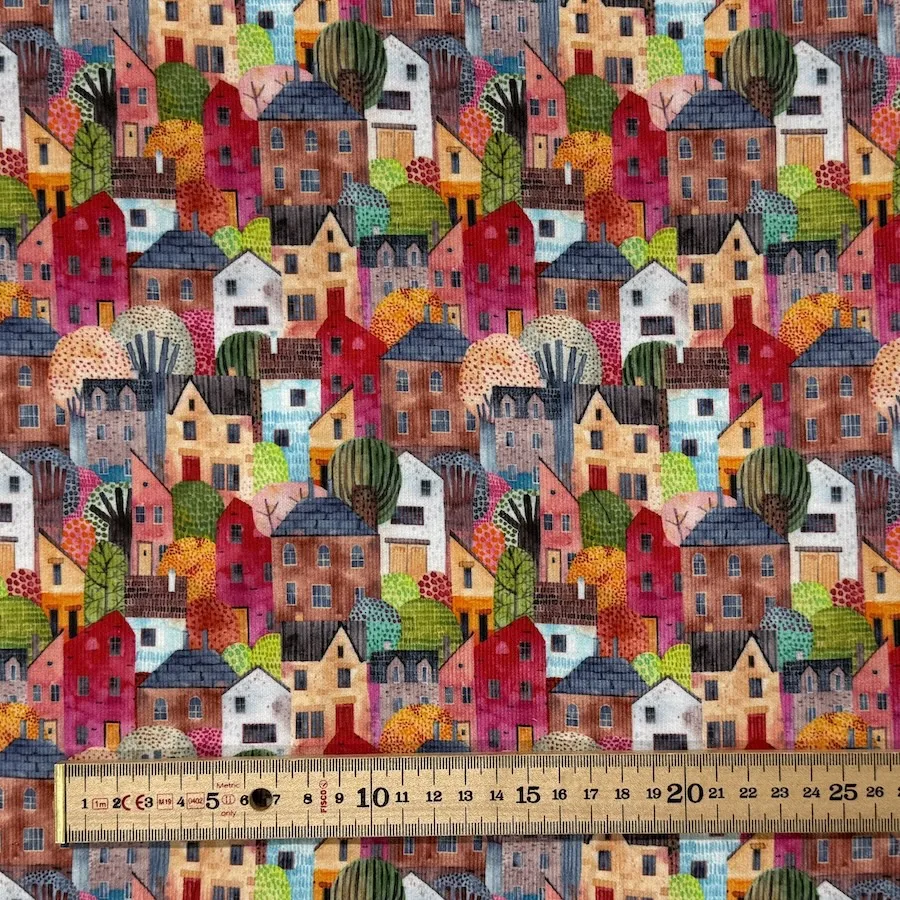 Little Johnny Fabrics 100% Cotton Printed Needlecord - Colourful Houses - Image 4