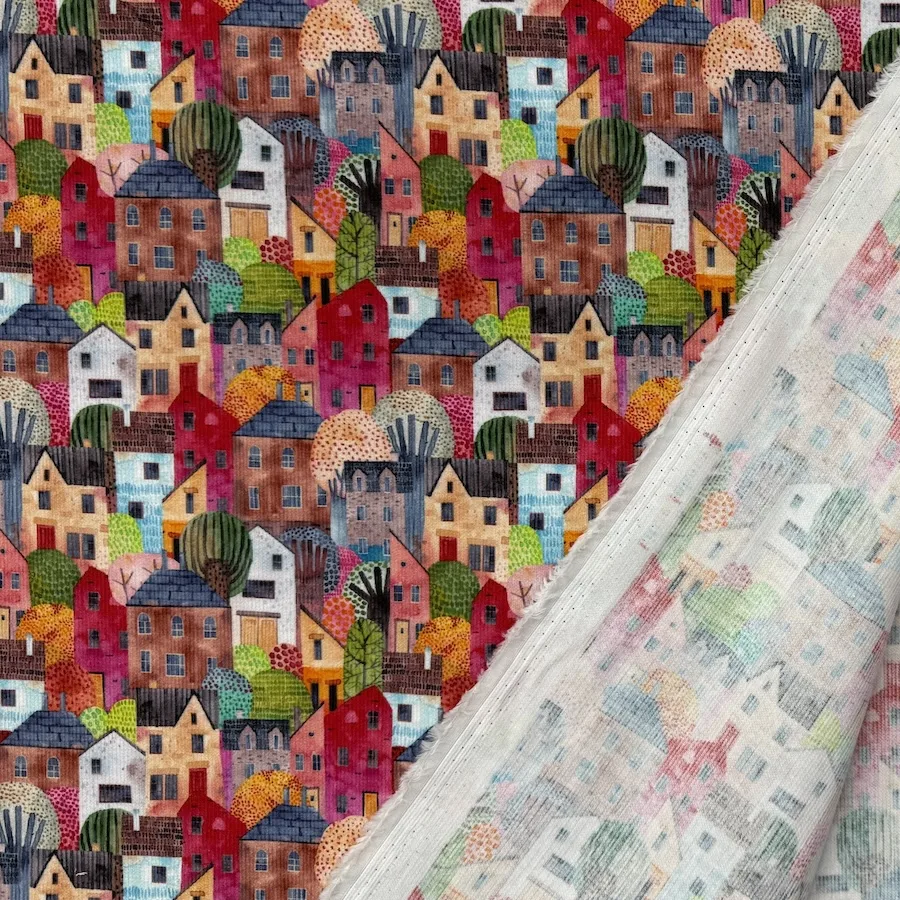 Little Johnny Fabrics 100% Cotton Printed Needlecord - Colourful Houses - Image 3