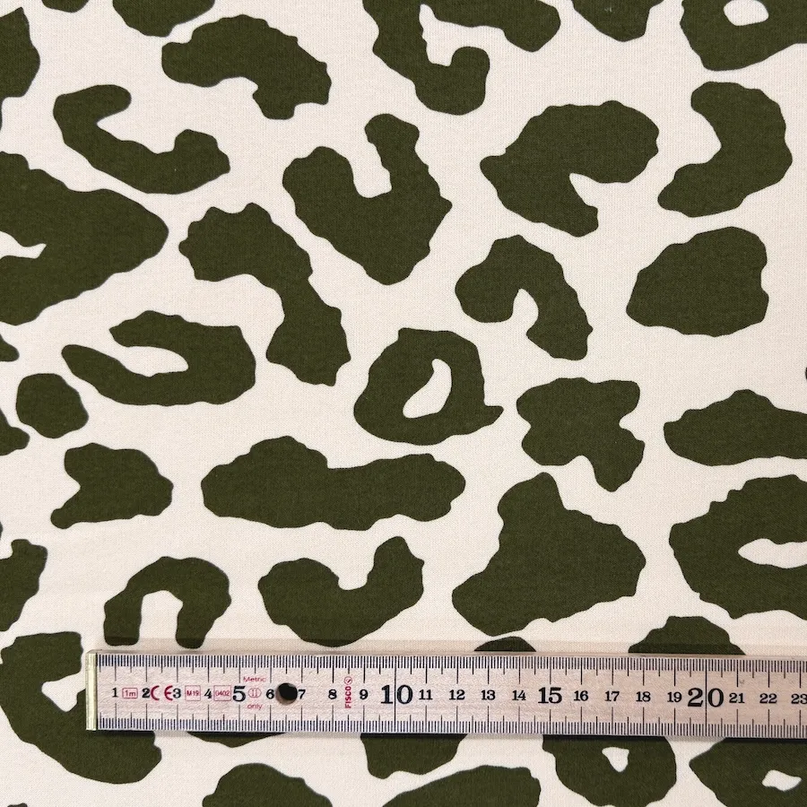 Organic Cotton Heavy Sweatshirt Jersey - Cream/Juniper Leopard Print - Image 2
