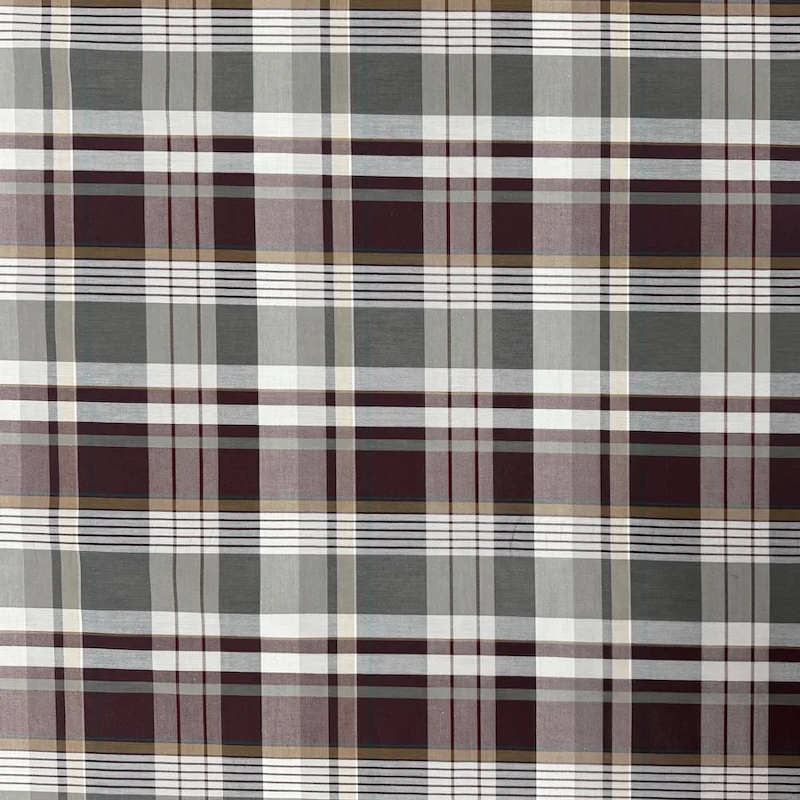 Ex Designer 100% Cotton Shirting - Platinum/Berry Check - Image 5
