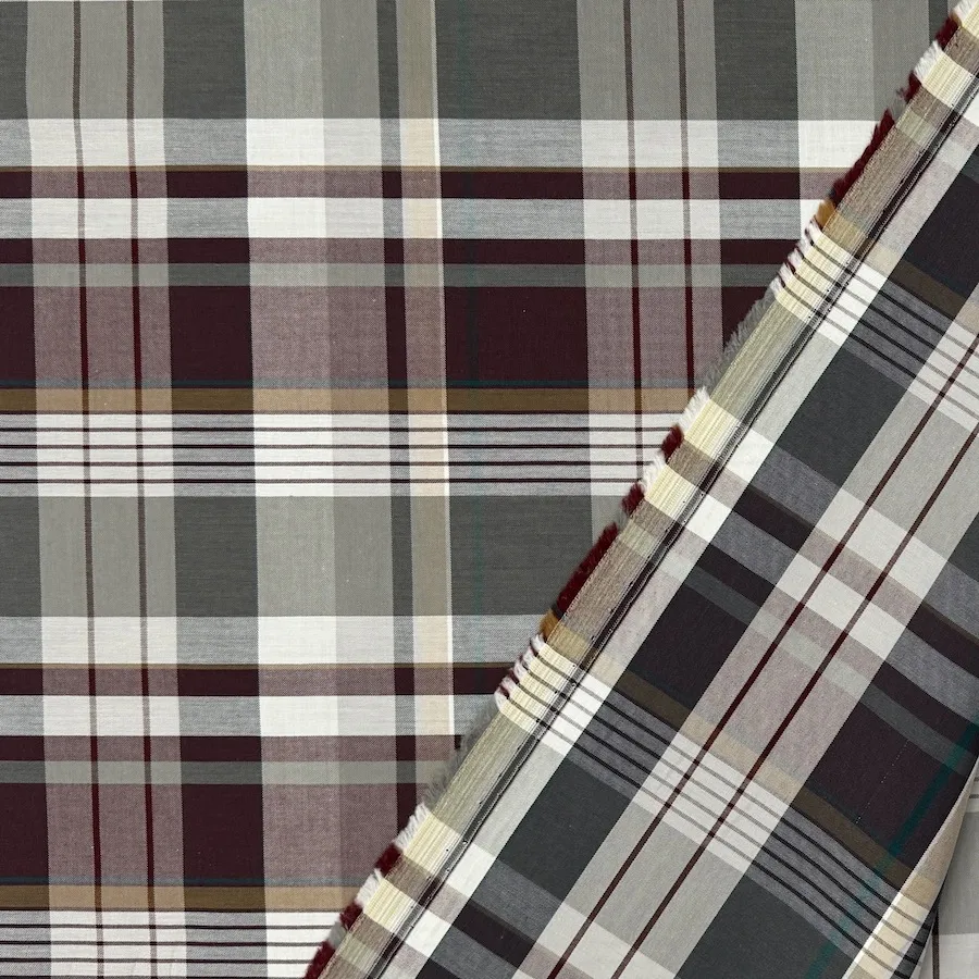 Ex Designer 100% Cotton Shirting - Platinum/Berry Check - Image 3