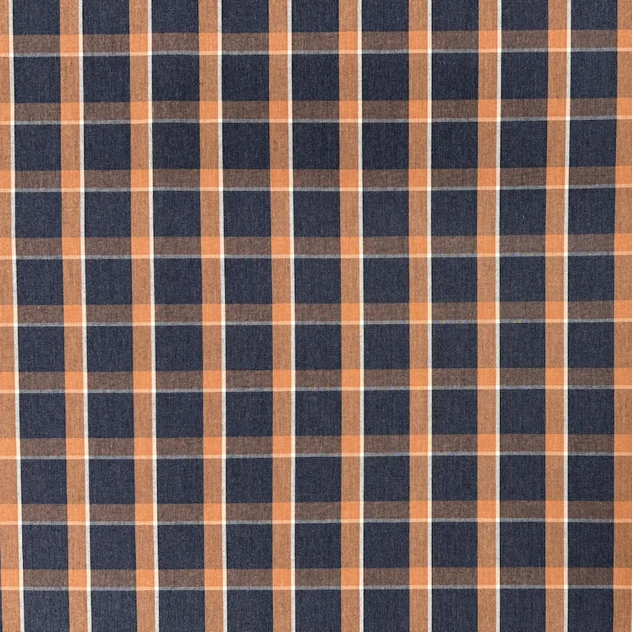 Ex Designer 100% Cotton Shirting - Amber/Navy Check - Image 2